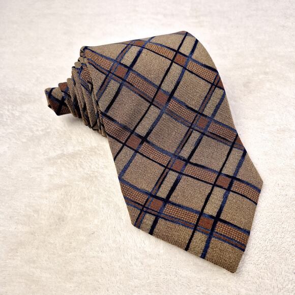 Ermenegildo Zegna Exclusive Lux Plaid Necktie Tie 100% Silk ITALY Brown Blue 57 - Picture 1 of 10